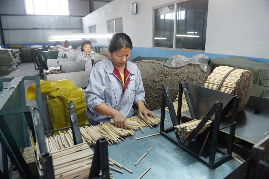 Los trabajadores empaquetan lápices en Yuanbao, Heilongjiang. La aldea, que una vez fue pobre, ahora exporta lápices a numerosos países. [Foto/Xinhua]
