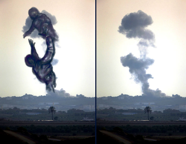 FOTOGALERÍA: Palestino transforma bombardeos israelíes en mensajes de paz