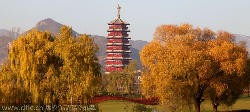 Una pagoda junto al lago Yanqi en Pekín, el 21 de noviembre de 2014. [Foto/IC]