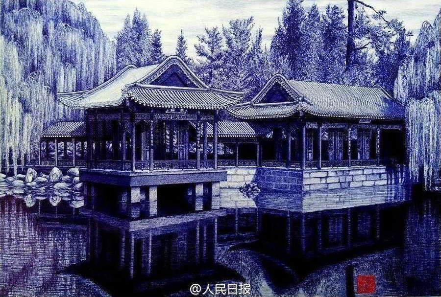 Pabellones en los Jardines del Interés Armonioso del Palacio de Verano de Pekín. [Foto/Weibo de Diario del Pueblo]