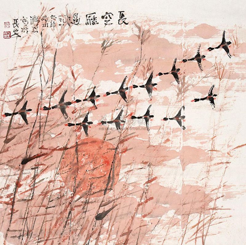 Gansos volando sobre las cañas por Fang Jizhong [Foto: artron.net]