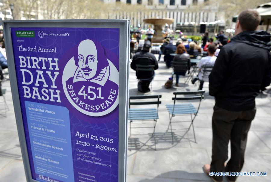 Celebran 451 aniversario del natalicio de Shakespeare en Nueva York