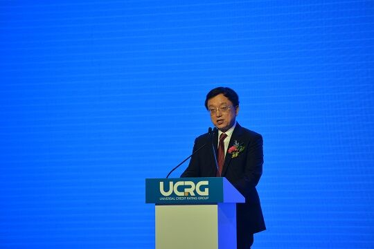 Guan Jianzhong, presidente del Grupo Mundial de la Clasificación del Crédito dio un discurso en la ceremonia inaugural.