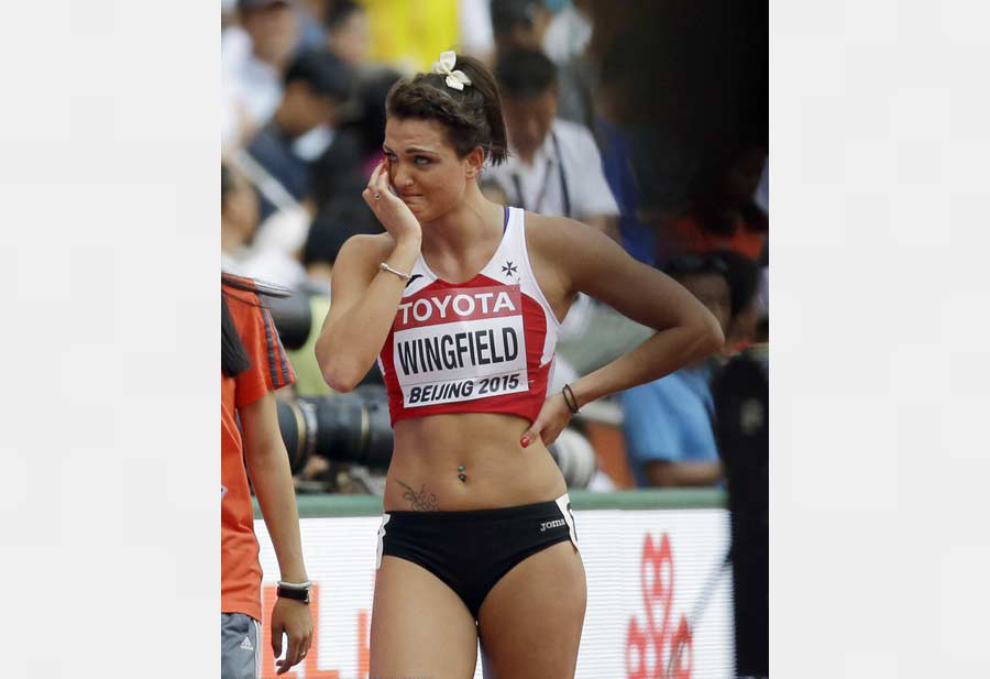 Charlotte Wingfield de Malta durante la carreta femenina de 100 metros en el Mundial de Atletismo de Pekín, 23 de agosto de2015. 