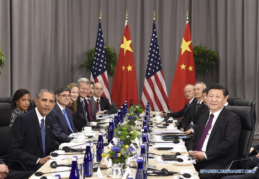 WASHINGTON, 31 mar (Xinhua) -- El presidente de China Xi Jinping se reúne con su homólogo de Estados Unidos, Barack Obama en Washington.(Xinhua/Xie Huanchi)