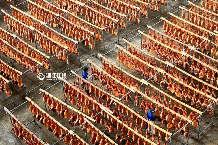 Comienza la temporada de secado del jamón de Jinhua