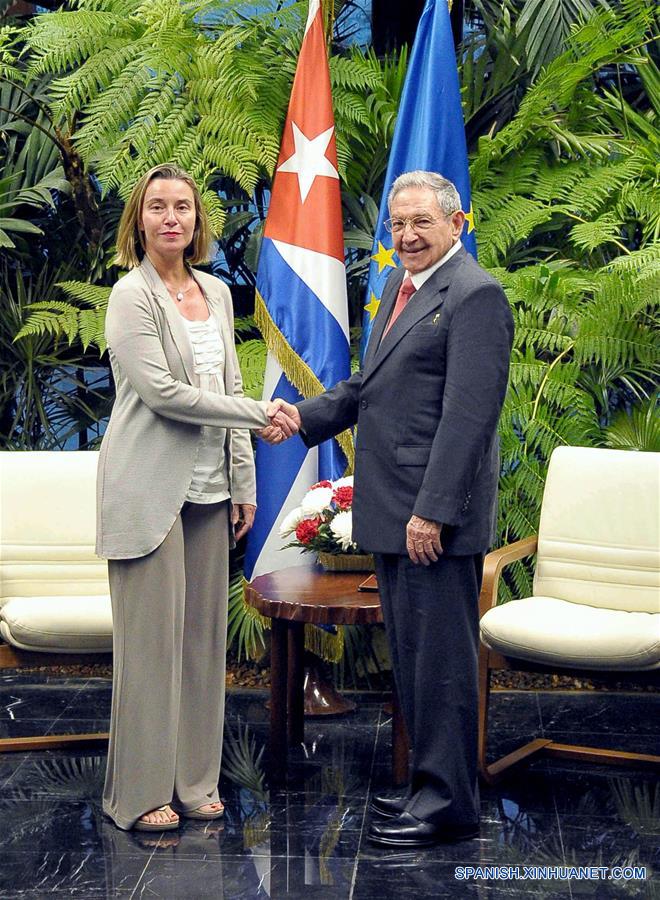 Recibe presidente cubano a jefa de diplomacia de la UE