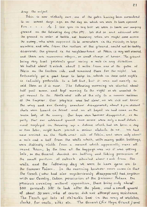 Cartas del capitán Harry Lewis Evans que describen el saqueo del Palacio de Verano de Beijing. (Foto: proporcionada)
