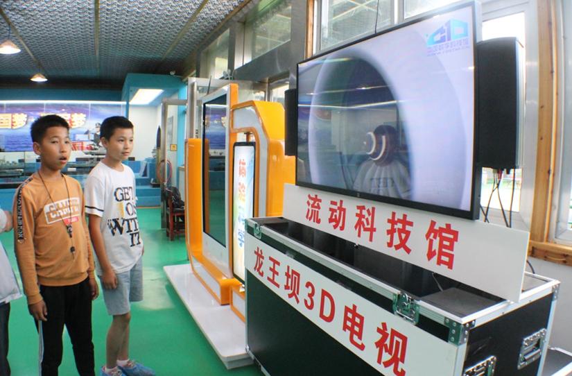 Una televisión 3D capta la atención de dos estudiantes. [Foto proporcionada a chinadaily.com.cn]