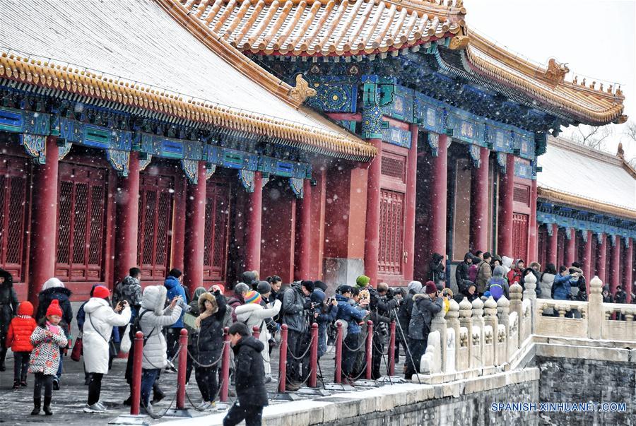 Paisaje nevado en el Museo del Palacio en Beijing