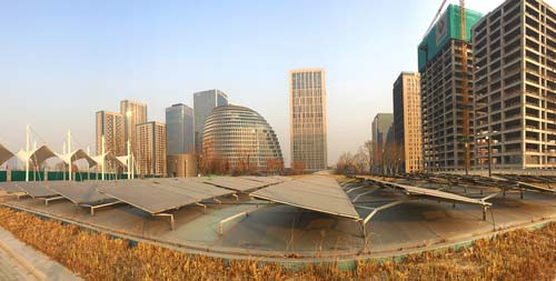 Las instalaciones de energía solar de la recién construida Villa Olímpica de los Juegos de Invierno de Beijing, ubicada al sur del Centro Deportivo Olímpico, 12 de enero de 2019. (Foto / Visión del Pueblo en Línea)