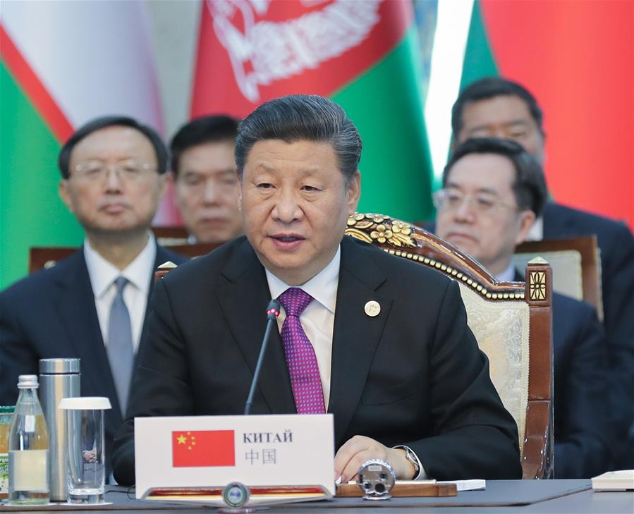 El presidente chino, Xi Jinping, pronuncia un discurso en la 19ª reunión del Consejo de Jefes de Estado de la Organización de Cooperación de Shanghai (OCS), en Bishkek, Kirguistán, el 14 de junio de 2019. (Xinhua/Yao Dawei) 