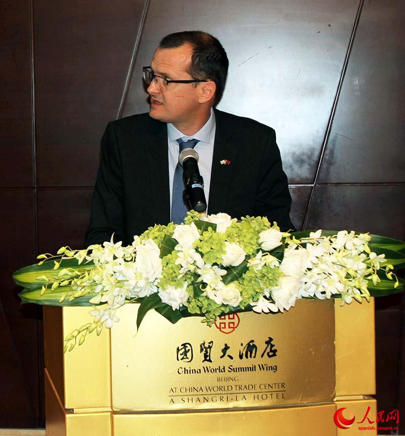 Guillermo Moncecchi, ministro de Industria, Energía y Minería de Uruguay, interviene durante la inauguración de la Semana de Uruguay en China. Beijing, 19 de agosto del 2019. (Foto: YAC)