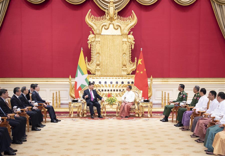 El presidente chino, Xi Jinping, sostiene conversaciones con el presidente de Myanmar, U Win Myint, en Naypyitaw, Myanmar, el 17 de enero de 2020. (Xinhua/Xie Huanchi)