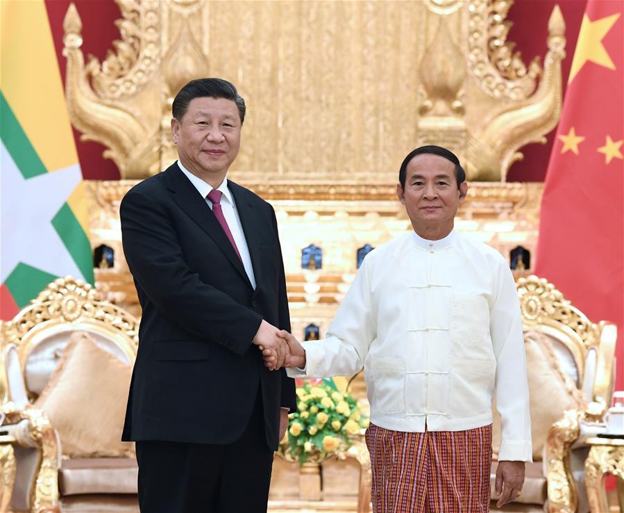 El presidente chino, Xi Jinping, sostiene conversaciones con el presidente de Myanmar, U Win Myint, en Naypyitaw, Myanmar, el 17 de enero de 2020. (Xinhua/Rao Aimin)