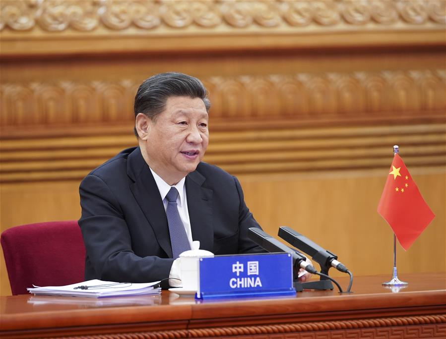 El presidente chino, Xi Jinping, asiste a la Cumbre Virtual Extraordinaria de Líderes del G20 sobre COVID-19, a través de un videoenlace en Beijing, capital de China, el 26 de marzo de 2020. (Xinhua/Pang Xinglei)