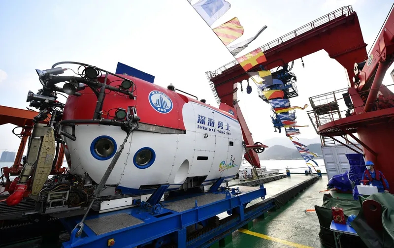 Imagen del sumergible tripulado "Shenhai Yongshi" (foto del 10 de marzo). Foto por Guo Cheng, agencia de noticias Xinhua.