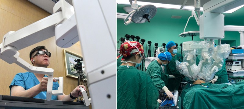 Niu Haitao, vicepresidente y profesor del Hospital Afiliado de la Universidad de Qingdao, lleva a cabo una operación remota con la ayuda de la tecnología 5G, Qingdao, provincia de Shandong, 24 de septiembre del 2020. [Foto: Xinhua]