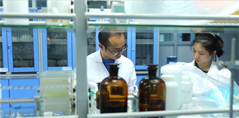 Liao Baolin (izquierda) y un colega realizan una investigación sobre el cultivo de coral en un laboratorio. [Proporcionado a chinadaily.com.cn]