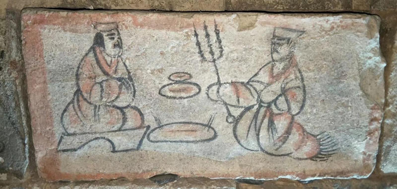 Mural pintado sobre un ladrillo de una tumba. [Foto / chinadaily.com.cn]