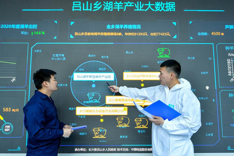 El 21 de abril de 2021, en el Parque Industrial Circular de Huyang, ubicado en el condado Lushan, provincia de Zhejiang, los técnicos conocen el estado de las creaciones de Huyang a través del centro digital. Foto: Tan Yunfeng / Pueblo en Línea