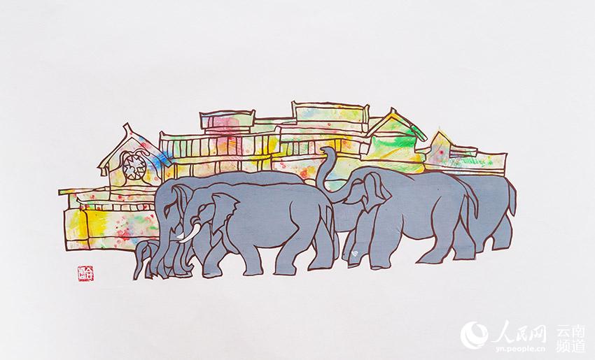 Historias en papel recortado sobre los elefantes migrantes de China que se dirigen hacia el norte en la aldea del pueblo Yi en Eshan, Yuxi. (Foto: proporcionada por la Sociedad Provincial de Promoción de la Cultura China de Yunnan)