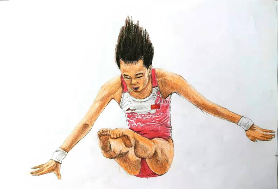 Tang Xinkun dibuja a la clavadista china Quan Hongchan durante la final femenina de plataforma de 10 metros en Tokío 2020. [Foto: proporcionada a China Daily]