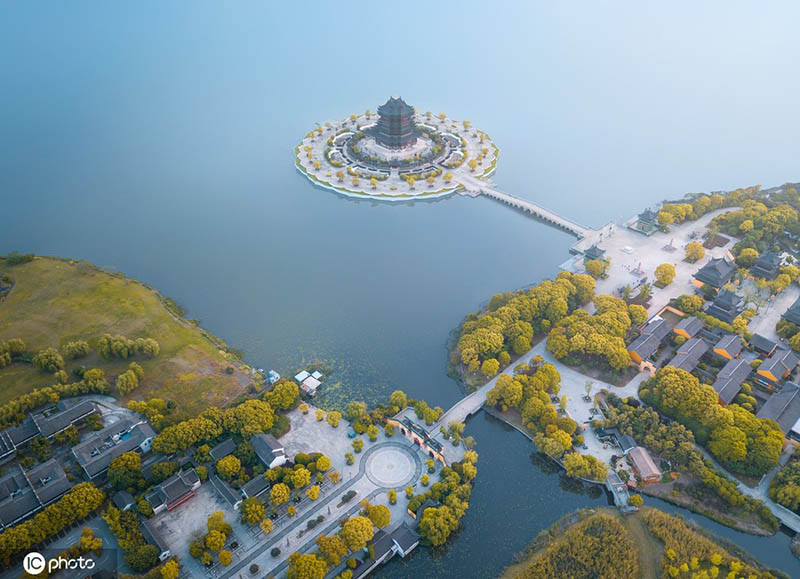 Foto aérea tomada en el templo de Chongyuan en Suzhou, provincia de Jiangsu, en el este de China, a principios de este año. [Foto / IC]