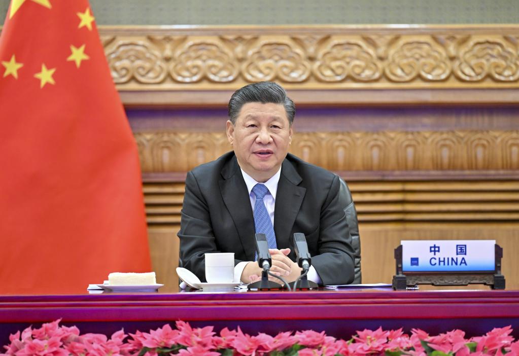 BEIJING, 31 octubre, 2021 (Xinhua) -- El presidente chino, Xi Jinping, asiste a la XVI Cumbre de Líderes del G20 a través de un videoenlace, en Beijing, capital de China, el 31 de octubre de 2021. (Xinhua/Li Xueren)
