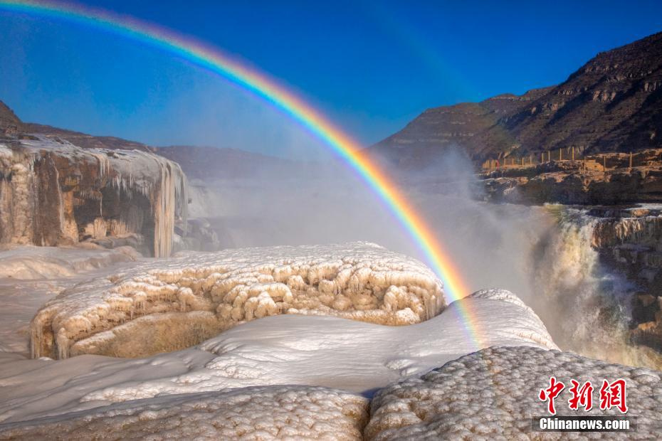 Hermosas imágenes de la cascada Hukou en el río Amarillo cubiertas de hielo