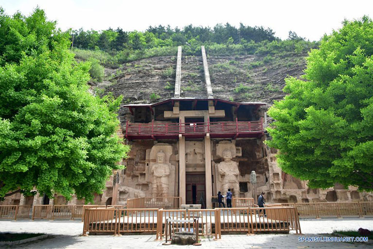  Imagen del 26 de mayo de 2022 del Templo de la Gruta del Norte en Qingyang, en la provincia de Gansu, en el noroeste de China. El Templo de la Gruta del Norte en Qingyang consta de 308 cuevas budistas antiguas que datan de principios del siglo sexto. Con más de 2.000 estatuas, el sitio es considerando como una bóveda de arte en el budismo chino. (Xinhua/Chen Bin)