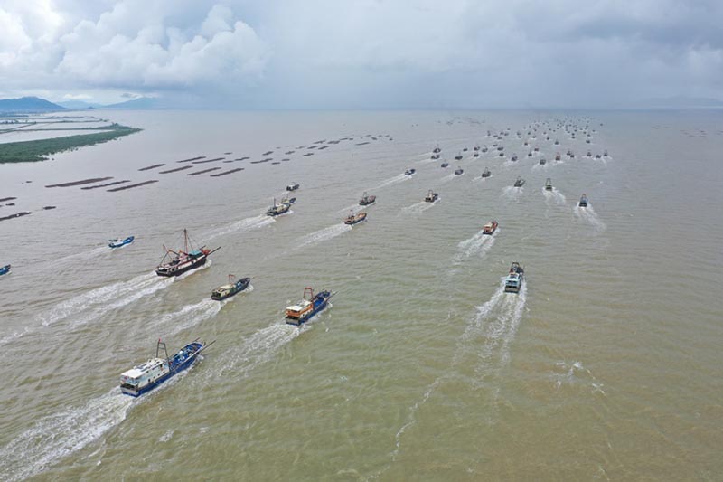 Zarpan los barcos de pesca en Jiangmen, provincia de Guangdong. El 16 de agosto del 2022 terminó la moratoria de pesca de tres meses y medio establecida para el Mar Meridional de China. [Foto: Yang Xingle/China Daily]