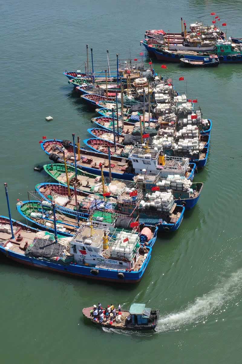 Barcos de pesca preparándose para navegar en el puerto pesquero de Tailu, provincia de Fujian, El 16 de agosto del 2022 terminó la moratoria de pesca de tres meses y medio establecida para el Mar del Sur de China. [Foto: Xinhua]