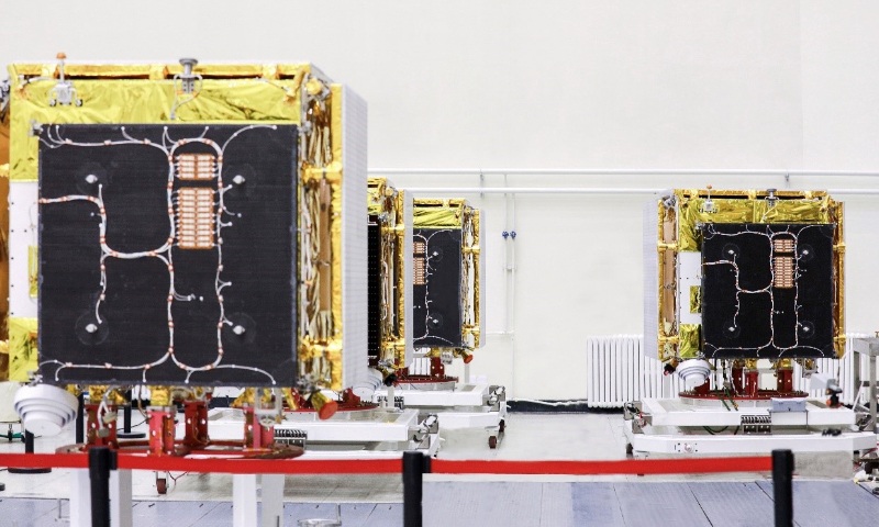 Los cuatro satélites de radar interferométrico de apertura sintética (InSAR) desarrollados por GalaxySpace Foto: Cortesía de GalaxySpace