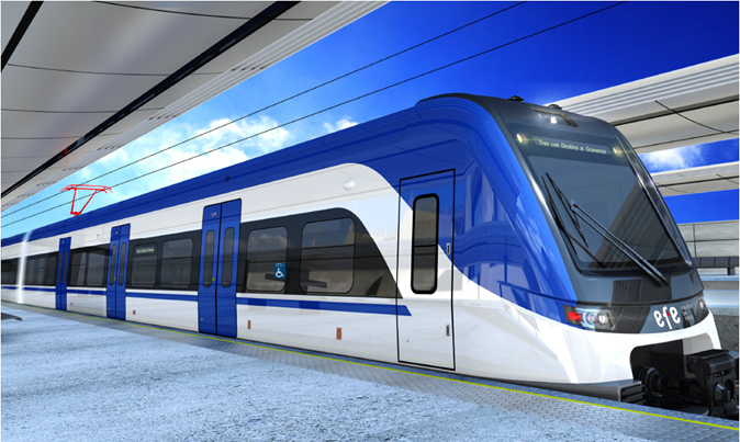 El croquis de diseño de unidades eléctricas múltiples para Ferrocarriles Estatales Chilenos por CRRC Sifang, una unidad de China Railway Rolling Stock. [Foto: proporcionada a chinadaily.com.cn]