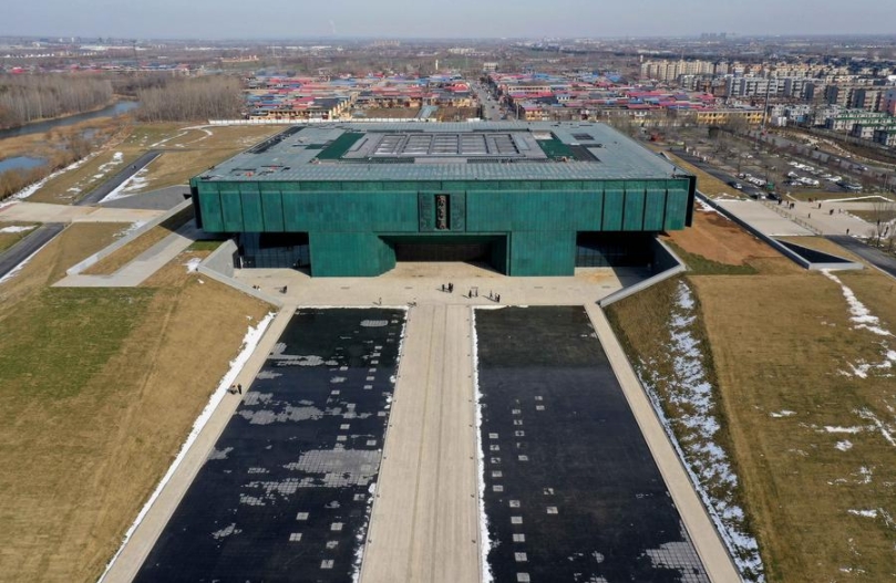 La foto aérea, tomada el 23 de febrero de 2024, muestra el nuevo edificio del Museo Yinxu en Anyang, provincia central china de Henan. (Xinhua/Li An)