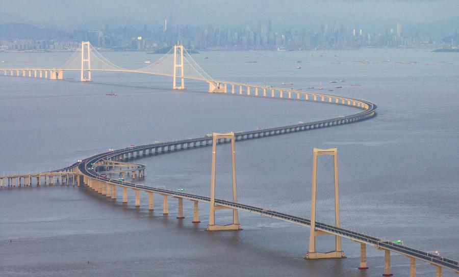 Una vista aérea del enlace Shenzhen-Zhongshan en la provincia de Guangdong, en el sur de China, el 27 de junio de 2024. (Xinhua/Mao Siqian)