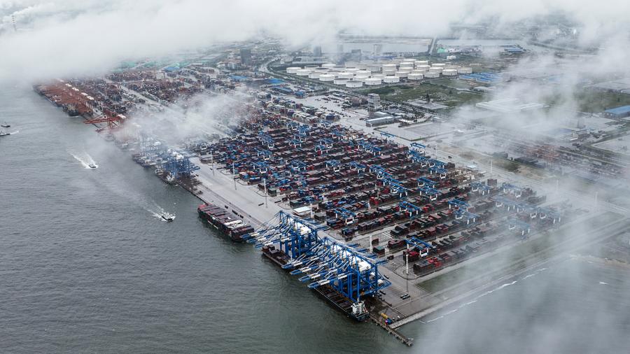 Una vista aérea del puerto de Qinzhou, en la región autónoma de la etnia zhuang de Guangxi, en el sur de China, el 31 de julio de 2024. (Xinhua/Zhang Ailin)