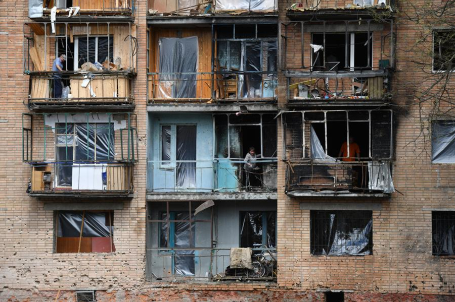 Imagen del 13 de agosto de 2024 de un edificio dañado, en Kursk, Rusia. (Xinhua/Str)