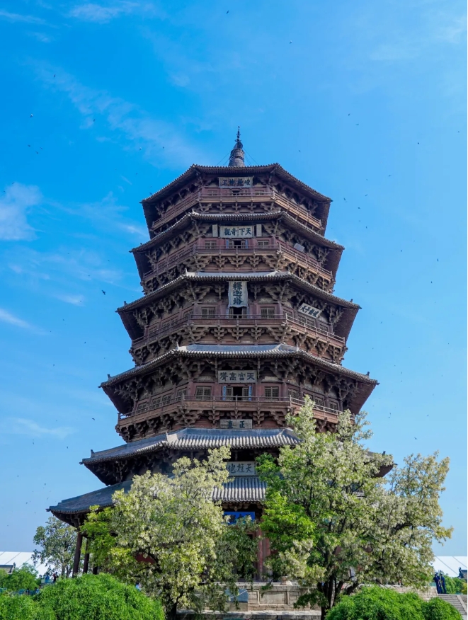 Una vista de la Torre Yingxian, en el condado Yingxian, ciudad de Shuozhou, provincia de Shanxi, China. (Foto de Diario del Pueblo digital)