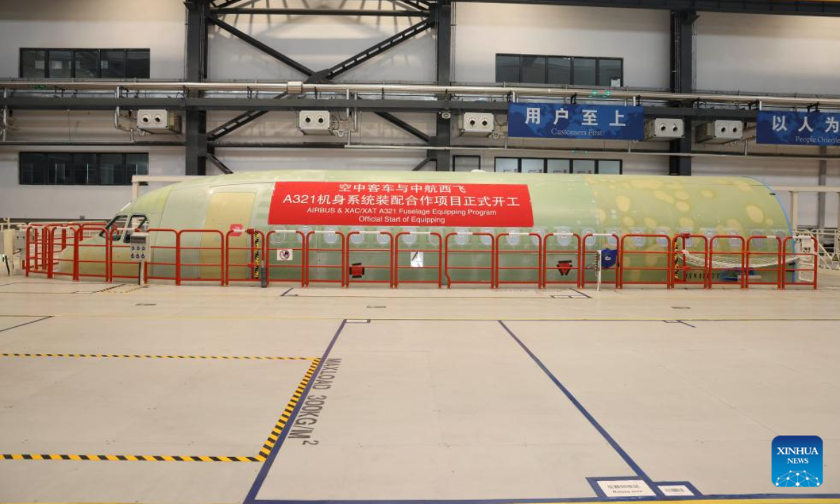 Avión de fuselaje estrecho más vendido de Airbus comienza a equipar su fuselaje en China