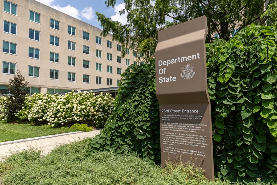 Imagen del 11 de julio de 2025 del edificio del Departamento de Estado de Estados Unidos, en Washington, D.C., EE. UU.  (Xinhua/Hu Yousong)