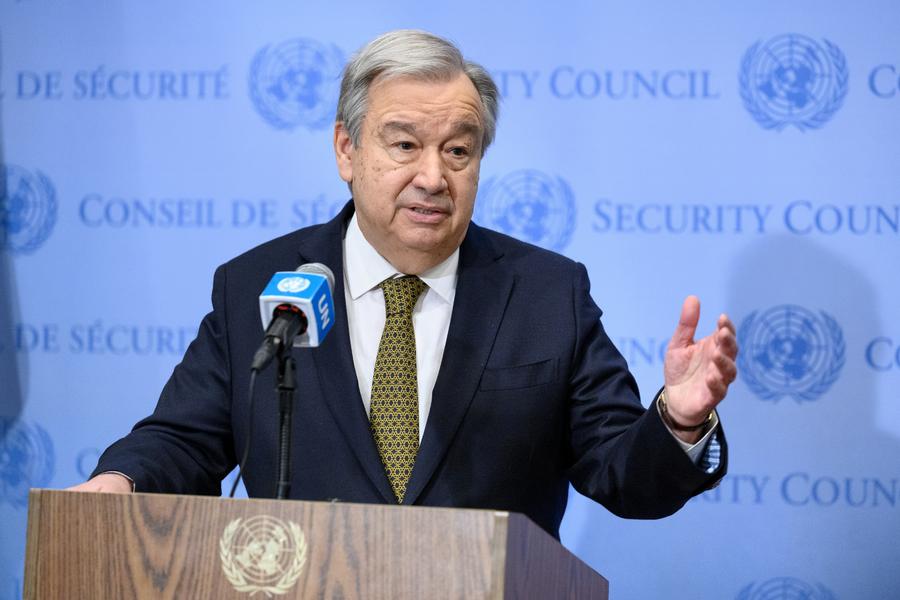 El secretario general de las Naciones Unidas, António Guterres, habla con la prensa sobre el acuerdo de tregua en Yemen, en la sede de la ONU, en Nueva York, el 1 de abril de 2022. (Xinhua/Loey Felipe)