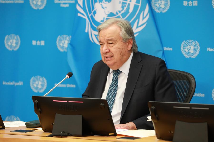 El secretario general de la ONU, António Guterres, habla con la prensa en la sede de la ONU, en Nueva York, el 16 de septiembre de 2025. (Xinhua/Xie E) 