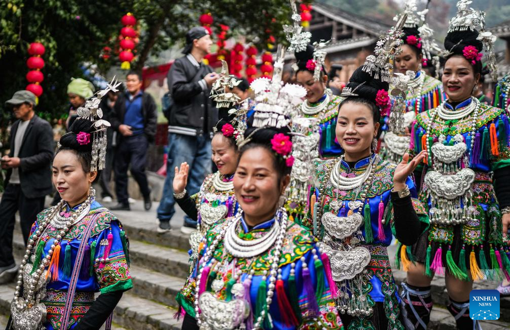 Evento en celebración del Año Nuevo dong en la aldea dong de Zhaoxing en Guizhou