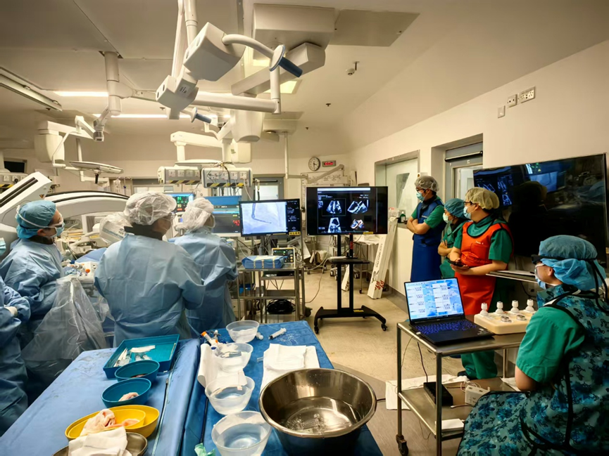 Usando un sistema robótico desarrollado en el país, un equipo quirúrgico implantó una válvula tricúspide transcatéter en un paciente con insuficiencia tricuspídea grave en la Región Administrativa Especial de Hong Kong, 27 de marzo del 2026. [Foto: proporcionada a China Daily]