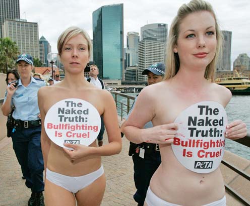 Mujeres semidesnudas protestan contra corrida de toros de España
