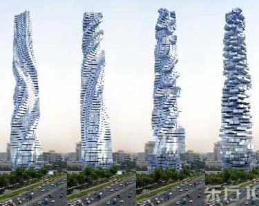 El rascacielos de Dubai es parecido a un tornado y todos sus pasos giran y cambian a gusto los paisajes de ventana