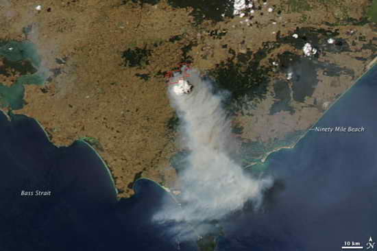 NASA publica fotos de incendio forestal de Australia