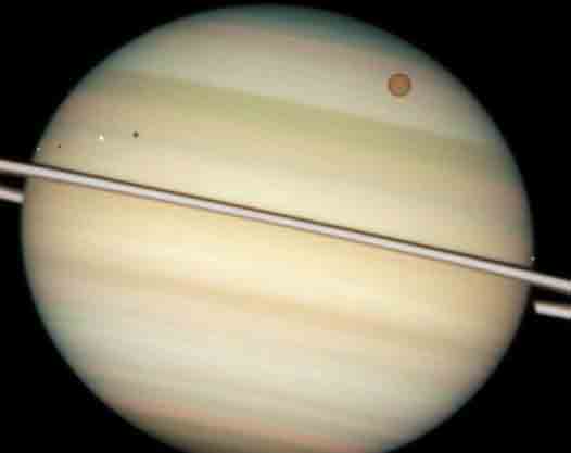 Fenómeno espectacular de“aproximación de 4 satélites a Saturno”: 4 satélites de Saturno en una misma línea